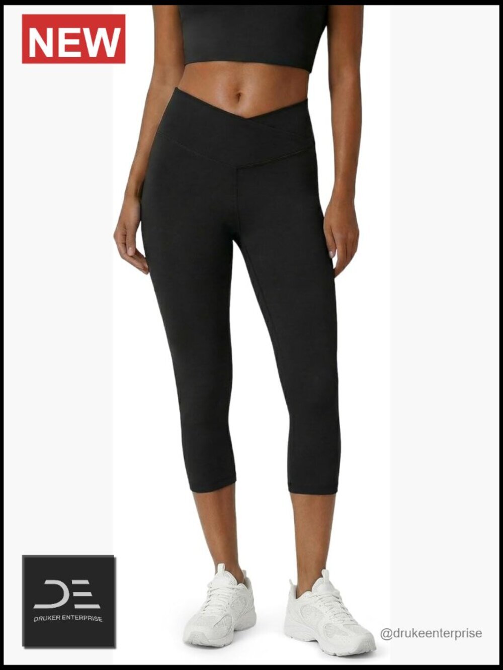 High Waisted Crossover Capri Yoga Leggings 19.5" Inseam